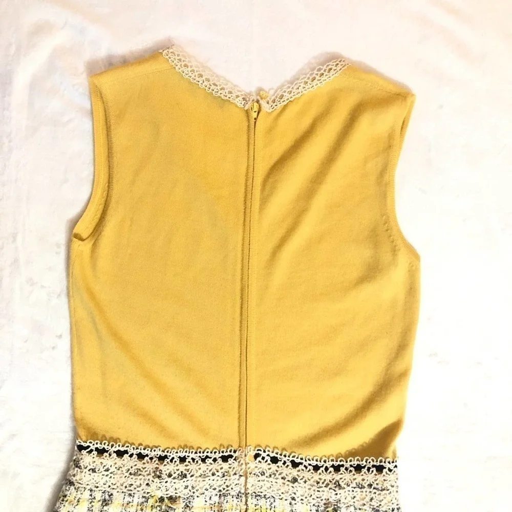 Carolina Herrera Yellow Grey tweed skirt dress 4